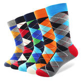 Colorful Funny Argyle Combed Cotton SocksFive Pair lot Men&