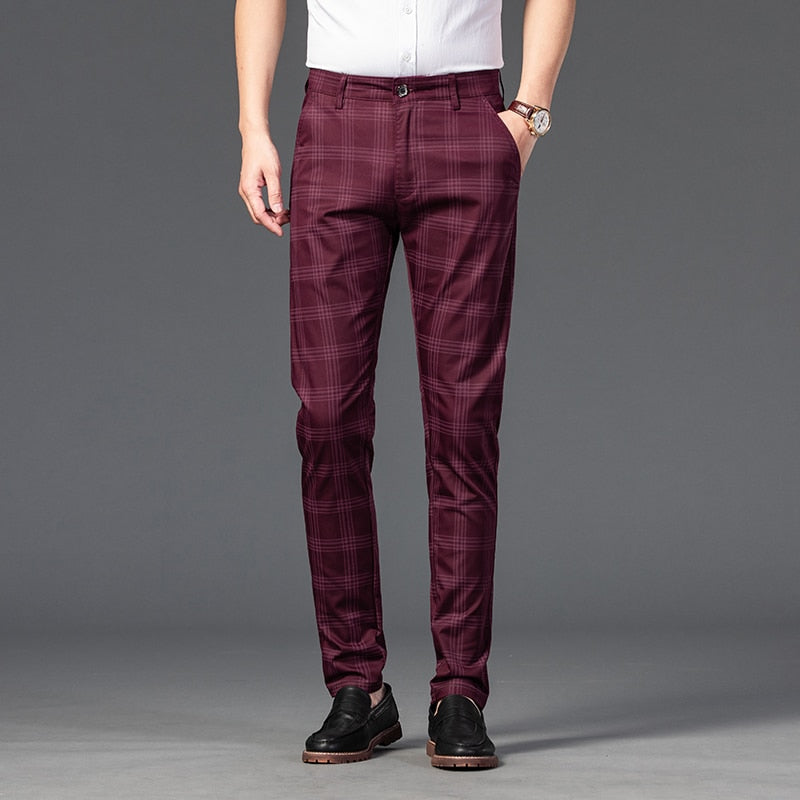 Wood Brand Autumn Plaid Pants Men Cotton Formal Work Business Pants - Acapparelstore
