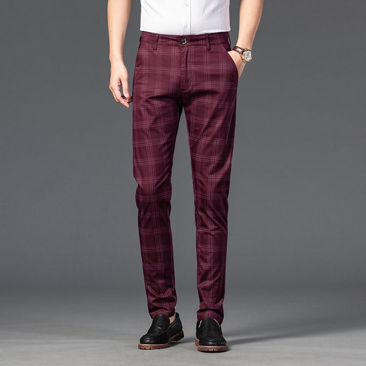 Wood Brand Autumn Plaid Pants Men Cotton Formal Work Business Pants - Acapparelstore