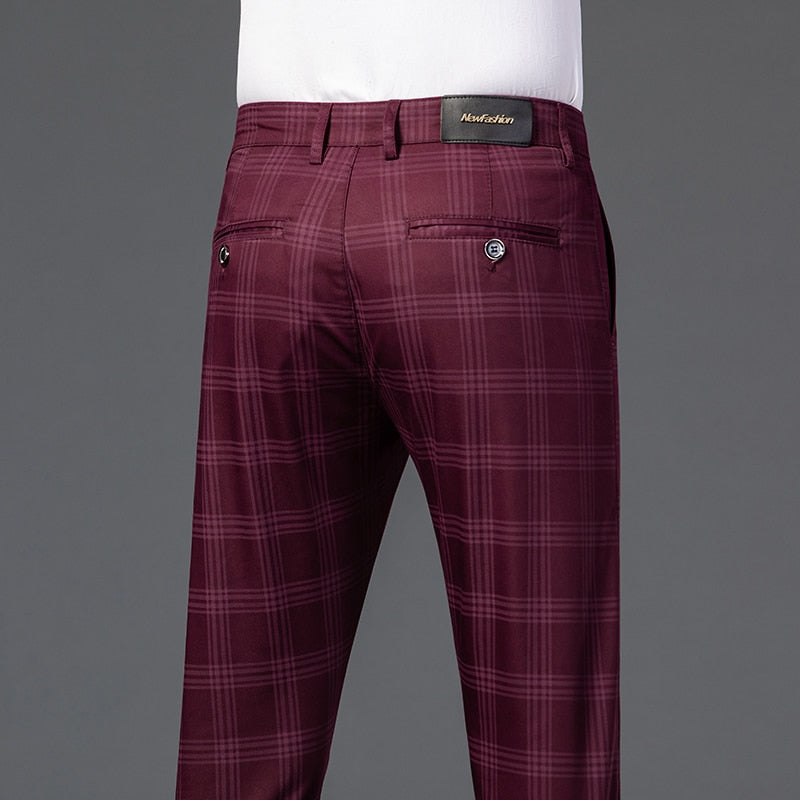 Wood Brand Autumn Plaid Pants Men Cotton Formal Work Business Pants - Acapparelstore