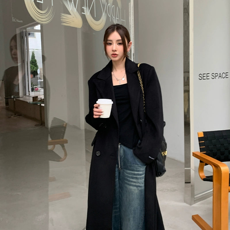Ladies Long Loose Fancy Student Coat Woolen CoatLadies Long Loose Fancy Student Coat Woolen Coat