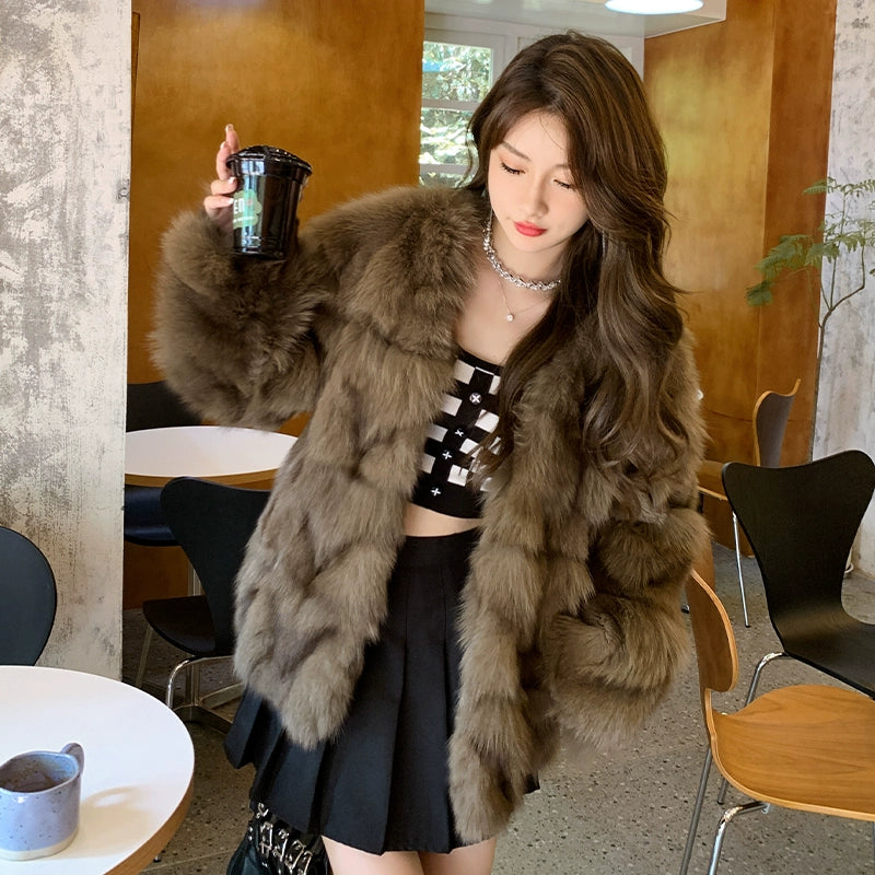 Fox Fur Jacket Mid Length Long Length FurWomen's Fox Fur Jacket Mid Length Long Length Fur