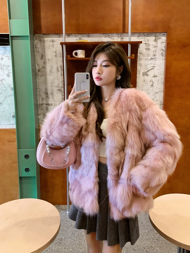 Fox Fur Jacket Mid Length Long Length FurWomen's Fox Fur Jacket Mid Length Long Length Fur