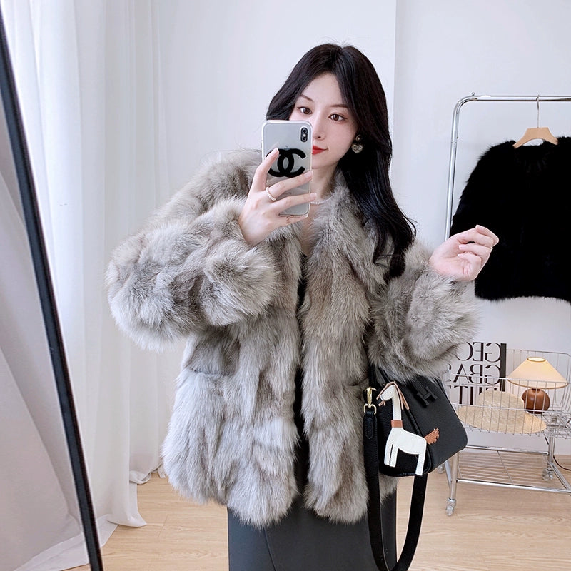 Fox Fur Jacket Mid Length Long Length FurWomen's Fox Fur Jacket Mid Length Long Length Fur