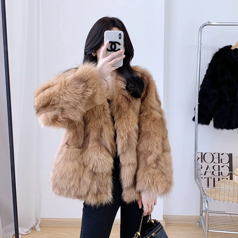 Fox Fur Jacket Mid Length Long Length FurWomen's Fox Fur Jacket Mid Length Long Length Fur