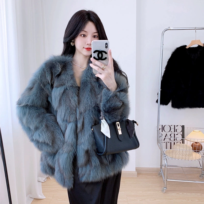 Fox Fur Jacket Mid Length Long Length FurWomen's Fox Fur Jacket Mid Length Long Length Fur