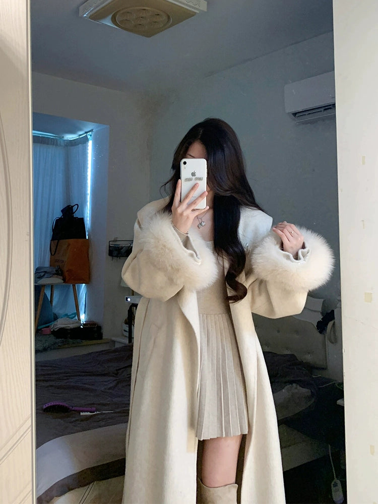 Women'Women's Winter Lady Mid-Length Waist-Tight Woolen Coat