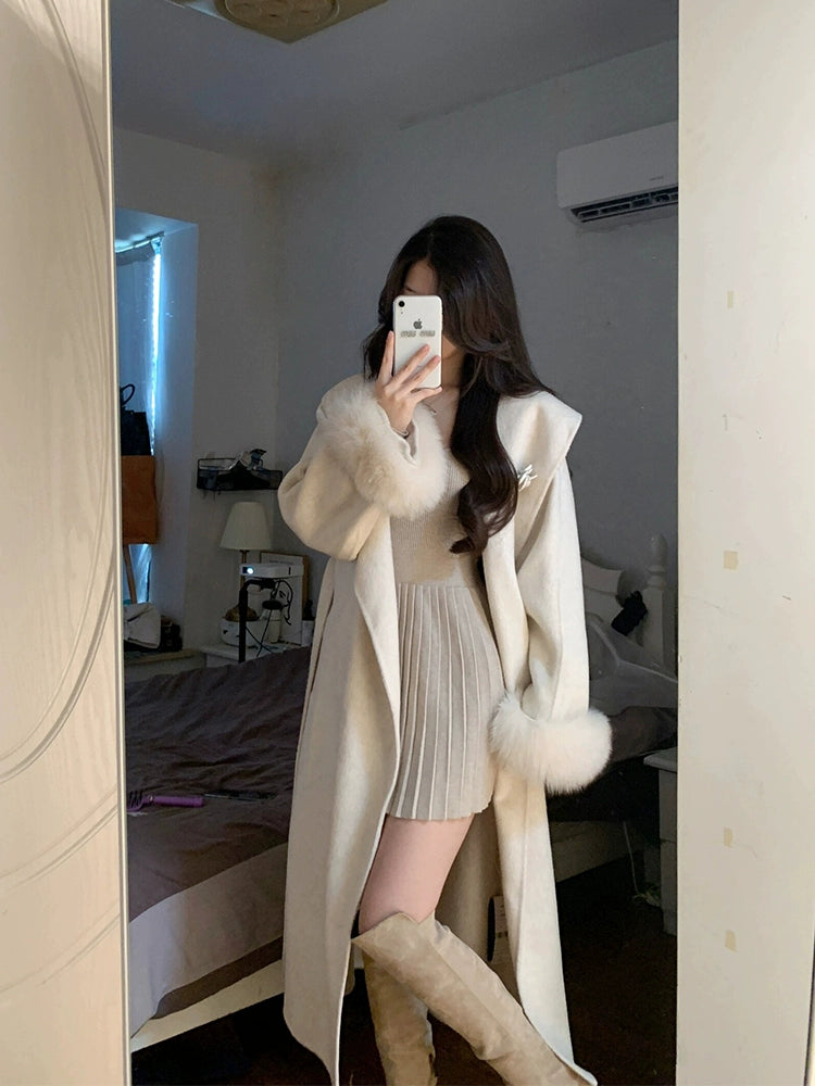 Women'Women's Winter Lady Mid-Length Waist-Tight Woolen Coat