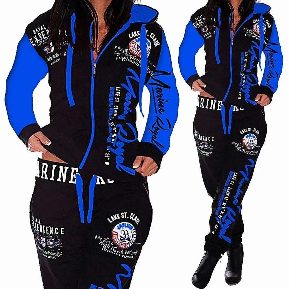 Ladies Fashion Print Casual Sports One Piece Suit