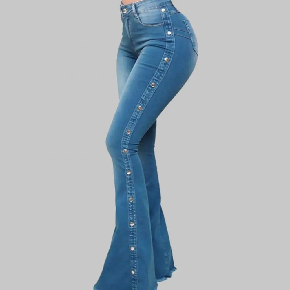 Mid Waisted Stretch Flare Jeans Women'Mid Waisted Stretch Flare Jeans Women's Denim Pants Wide Leg