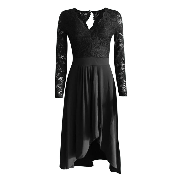 Floral Lace Dresses Ladies Elegant Party Dresses Swing Prom Evening Gowns - Acapparelstore