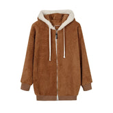 Jacket Loose Plush Zipper Hooded JacketNew Style Autumn Winter Women&