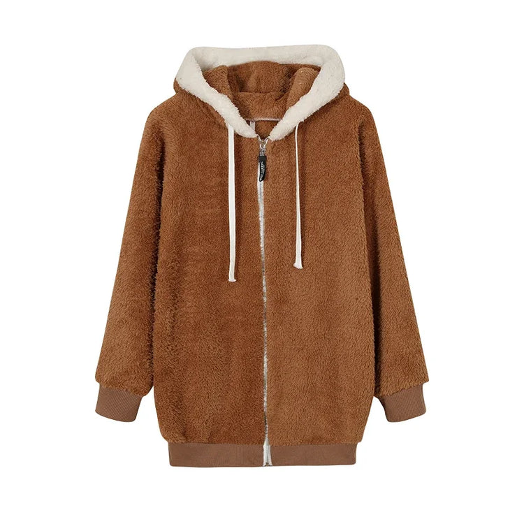 Jacket Loose Plush Zipper Hooded JacketNew Style Autumn Winter Women&