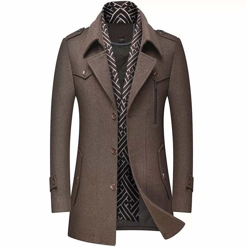 Woolen Coats Fashion Thicken Mid Length Winter Trench JacketMen's Woolen Coats Fashion Thicken Mid Length Winter Trench Jacket