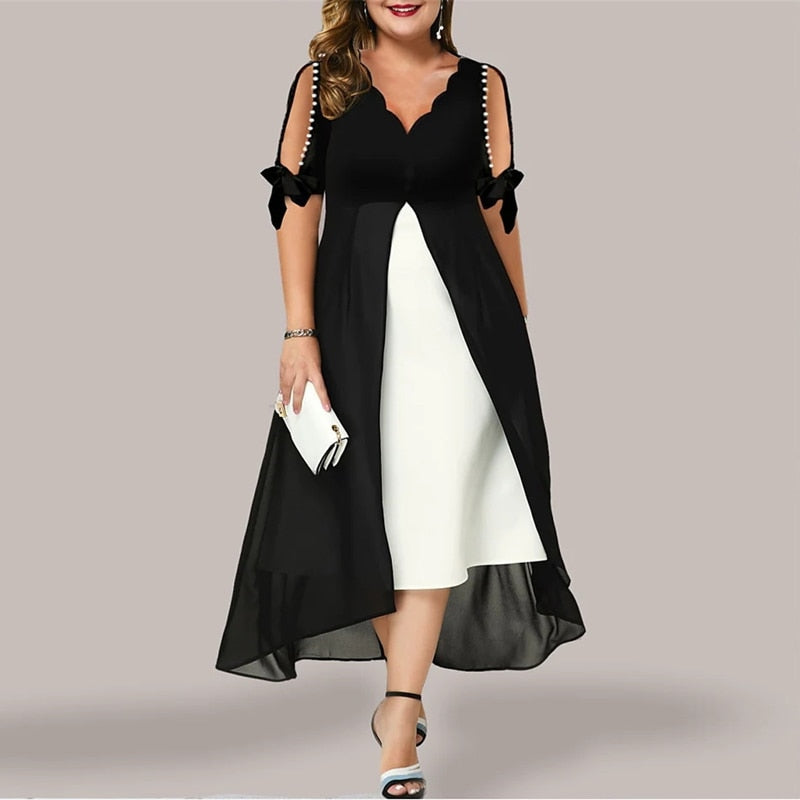 -Neck Dress Casual Solid Loose Party DressWomen&