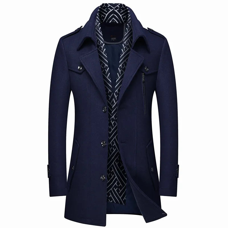 Woolen Coats Fashion Thicken Mid Length Winter Trench JacketMen's Woolen Coats Fashion Thicken Mid Length Winter Trench Jacket