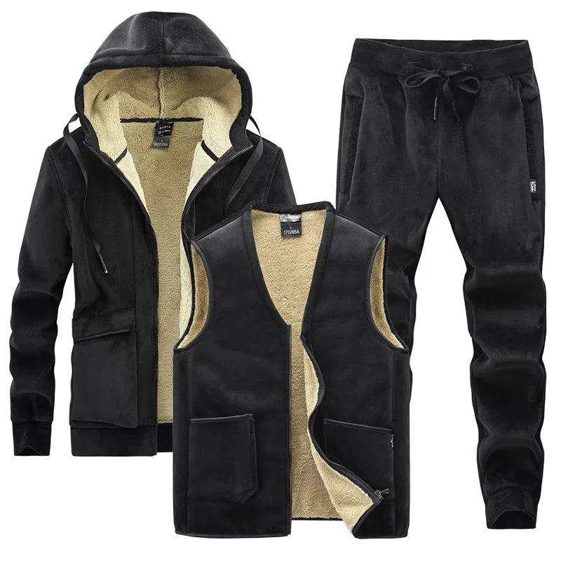 Velvet Thick Tracksuits Lamb CashmereMen's Winter Plus Velvet Thick Tracksuits Lamb Cashmere Three-piece Se