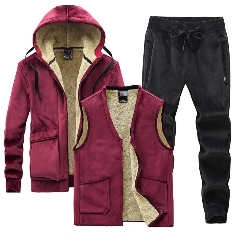 Velvet Thick Tracksuits Lamb CashmereMen's Winter Plus Velvet Thick Tracksuits Lamb Cashmere Three-piece Se