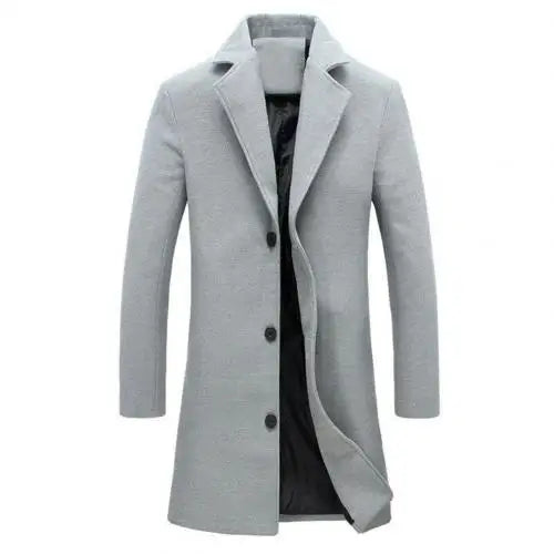 Woolen Coats Solid Color Single BreastedAutumn Winter Fashion Men's Woolen Coats Solid Color Single Breasted