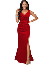 Prom Summer Dresses Women Solid V-neck Sleeveless Split Dresses - Acapparelstore