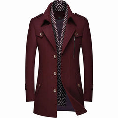 Woolen Coats Fashion Thicken Mid Length Winter Trench JacketMen's Woolen Coats Fashion Thicken Mid Length Winter Trench Jacket