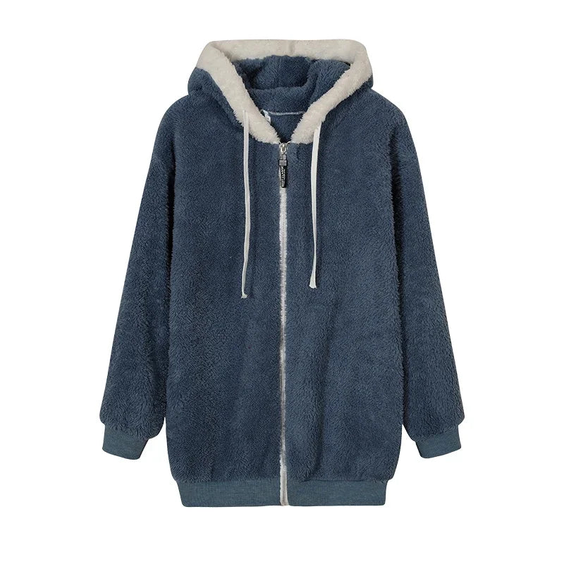 Jacket Loose Plush Zipper Hooded JacketNew Style Autumn Winter Women&