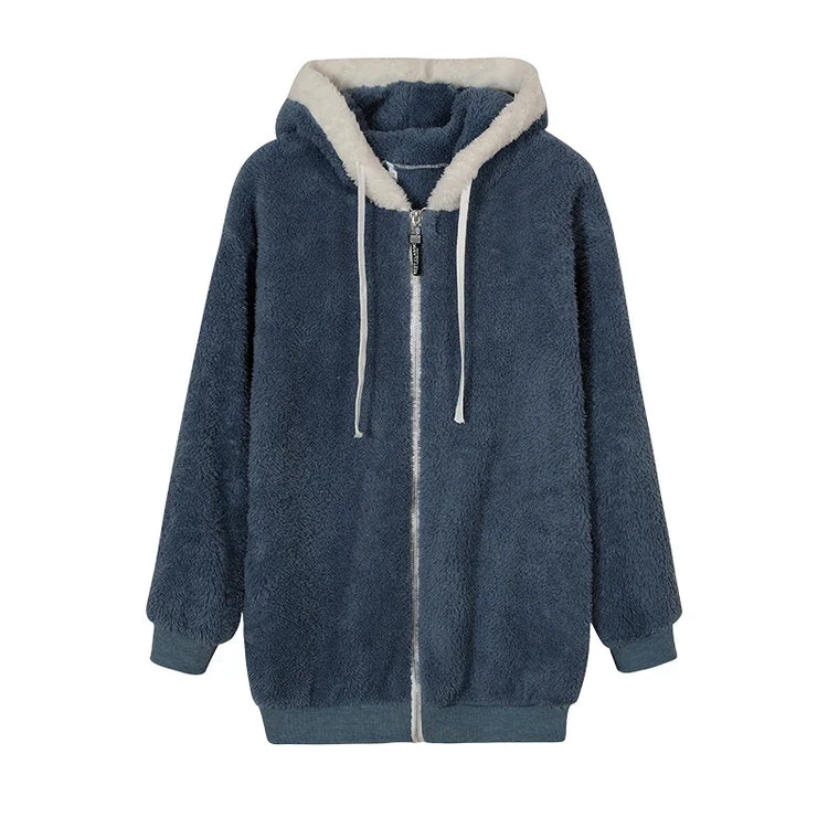 Jacket Loose Plush Zipper Hooded JacketNew Style Autumn Winter Women&