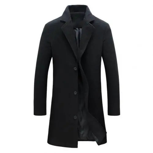 Woolen Coats Solid Color Single BreastedAutumn Winter Fashion Men's Woolen Coats Solid Color Single Breasted