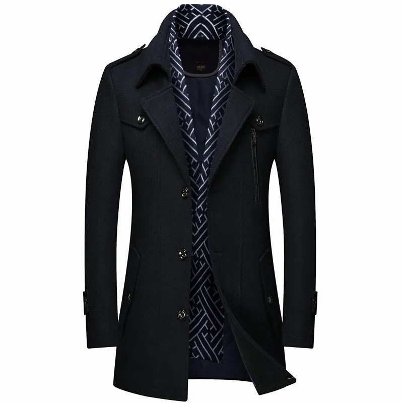 Woolen Coats Fashion Thicken Mid Length Winter Trench JacketMen's Woolen Coats Fashion Thicken Mid Length Winter Trench Jacket