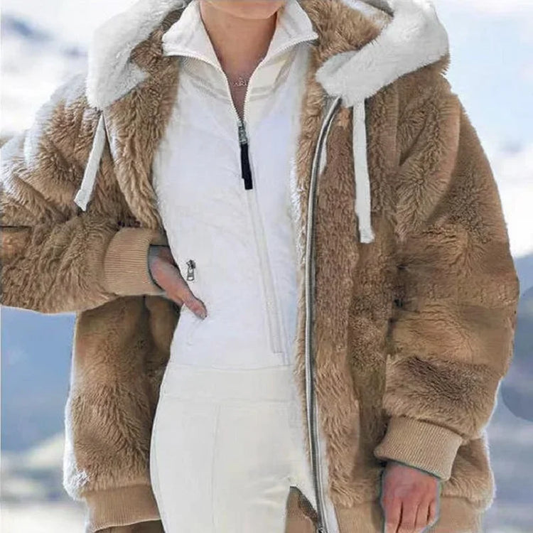 Jacket Loose Plush Zipper Hooded JacketNew Style Autumn Winter Women&