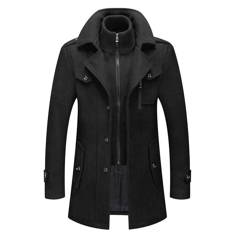 Men's Fashion Slim Fit Winter Wool Trench Coats Middle Long Jacket