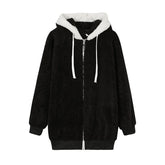 Jacket Loose Plush Zipper Hooded JacketNew Style Autumn Winter Women&