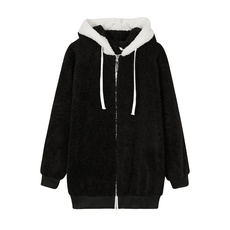 Jacket Loose Plush Zipper Hooded JacketNew Style Autumn Winter Women&
