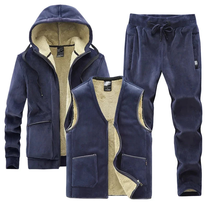 Velvet Thick Tracksuits Lamb CashmereMen's Winter Plus Velvet Thick Tracksuits Lamb Cashmere Three-piece Se