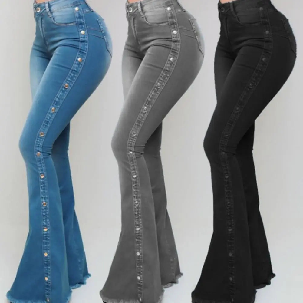 Mid Waisted Stretch Flare Jeans Women'Mid Waisted Stretch Flare Jeans Women's Denim Pants Wide Leg