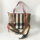 Striped Style Soft Pumps Shoes Match Big Handbag SetsWomen&