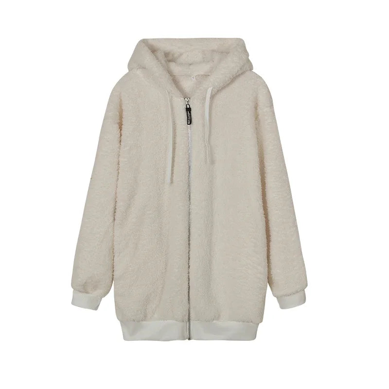 Jacket Loose Plush Zipper Hooded JacketNew Style Autumn Winter Women&