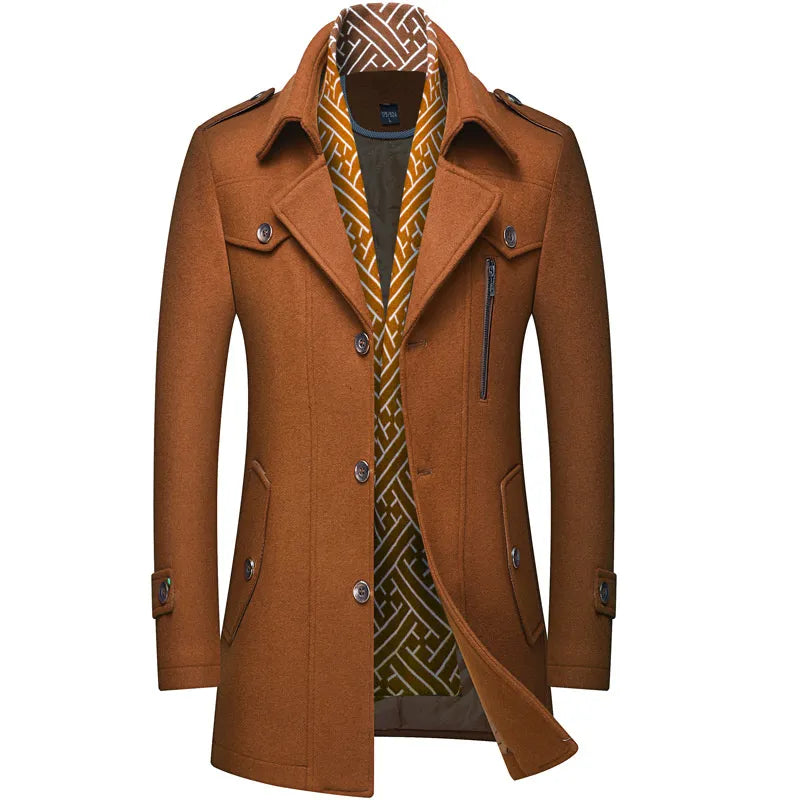 Woolen Coats Fashion Thicken Mid Length Winter Trench JacketMen's Woolen Coats Fashion Thicken Mid Length Winter Trench Jacket