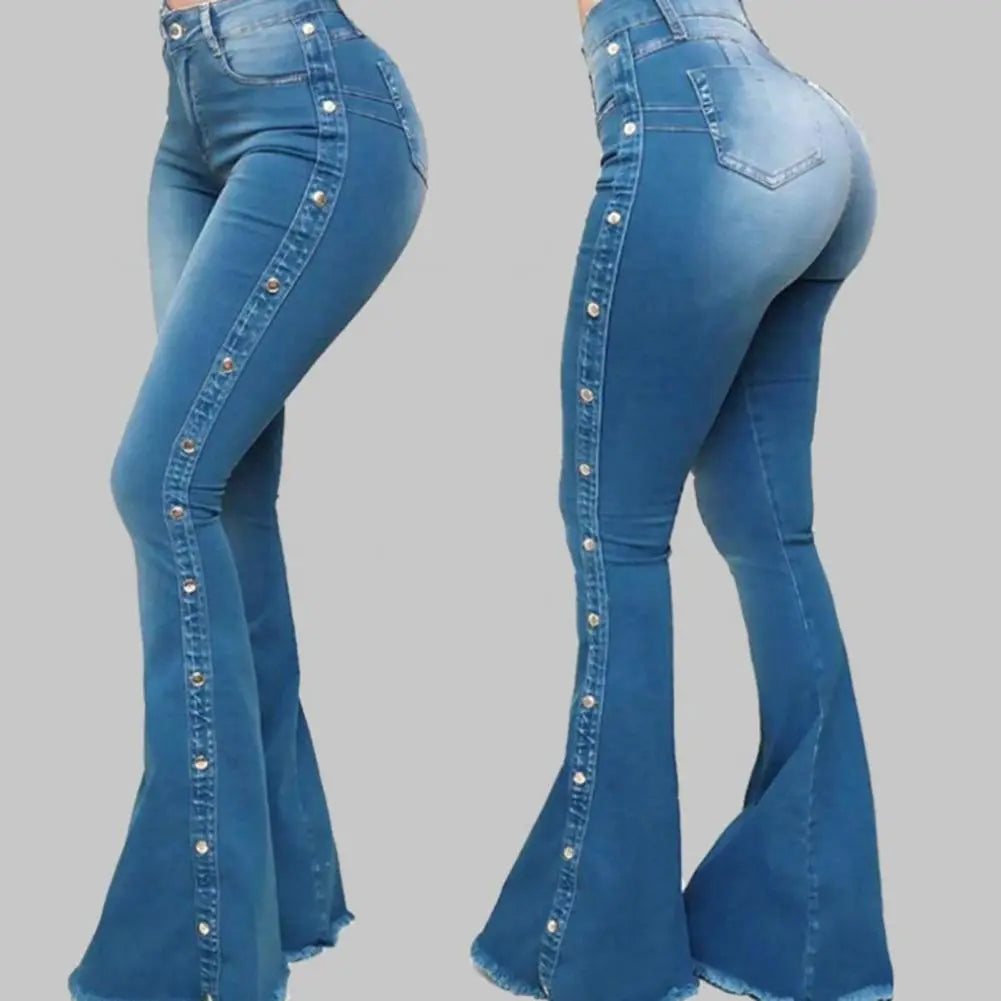 Mid Waisted Stretch Flare Jeans Women'Mid Waisted Stretch Flare Jeans Women's Denim Pants Wide Leg