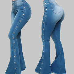 Mid Waisted Stretch Flare Jeans Women'Mid Waisted Stretch Flare Jeans Women's Denim Pants Wide Leg