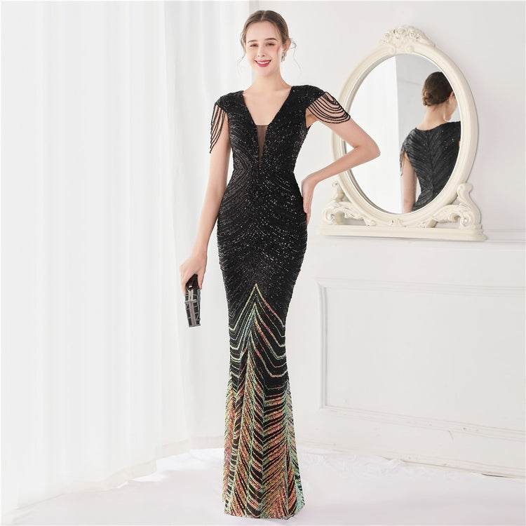 Neck Mermaid Evening Dress Long Luxury Beads Women Party DressesElegant V Neck Mermaid Evening Dress Long Luxury Beads Women Party Dre