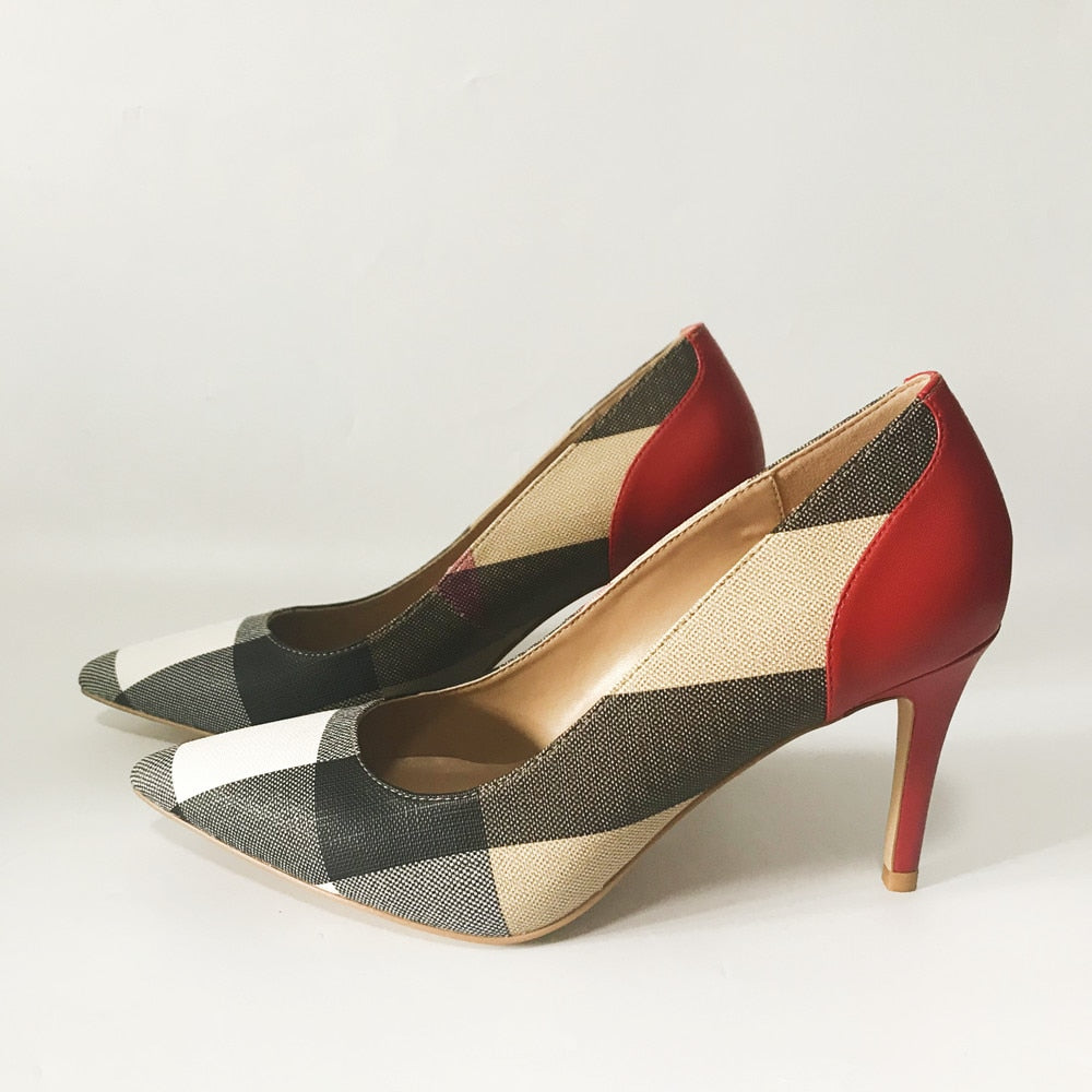 Striped Style Soft Pumps Shoes Match Big Handbag SetsWomen's Striped Style Soft Pumps Shoes Match Big Handbag Sets