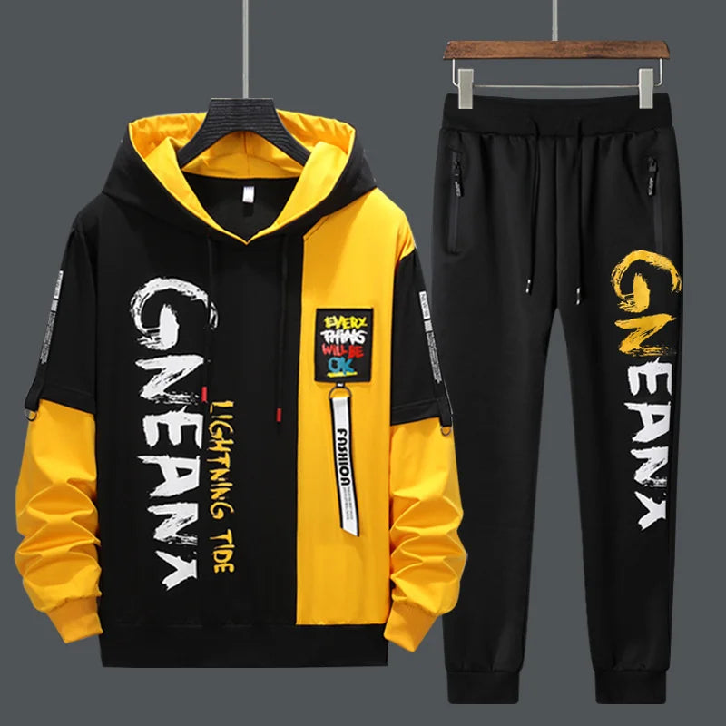 Piece Streetwear Hip Hop Fashion SuitMen's Casual Long Sleeve Hooded Two Piece Streetwear Hip Hop Fashion S