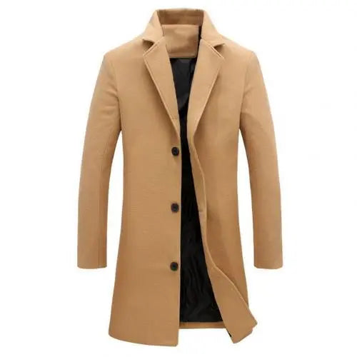Woolen Coats Solid Color Single BreastedAutumn Winter Fashion Men's Woolen Coats Solid Color Single Breasted