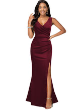 Prom Summer Dresses Women Solid V-neck Sleeveless Split Dresses - Acapparelstore