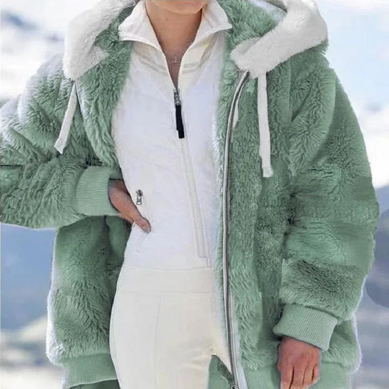 Jacket Loose Plush Zipper Hooded JacketNew Style Autumn Winter Women&