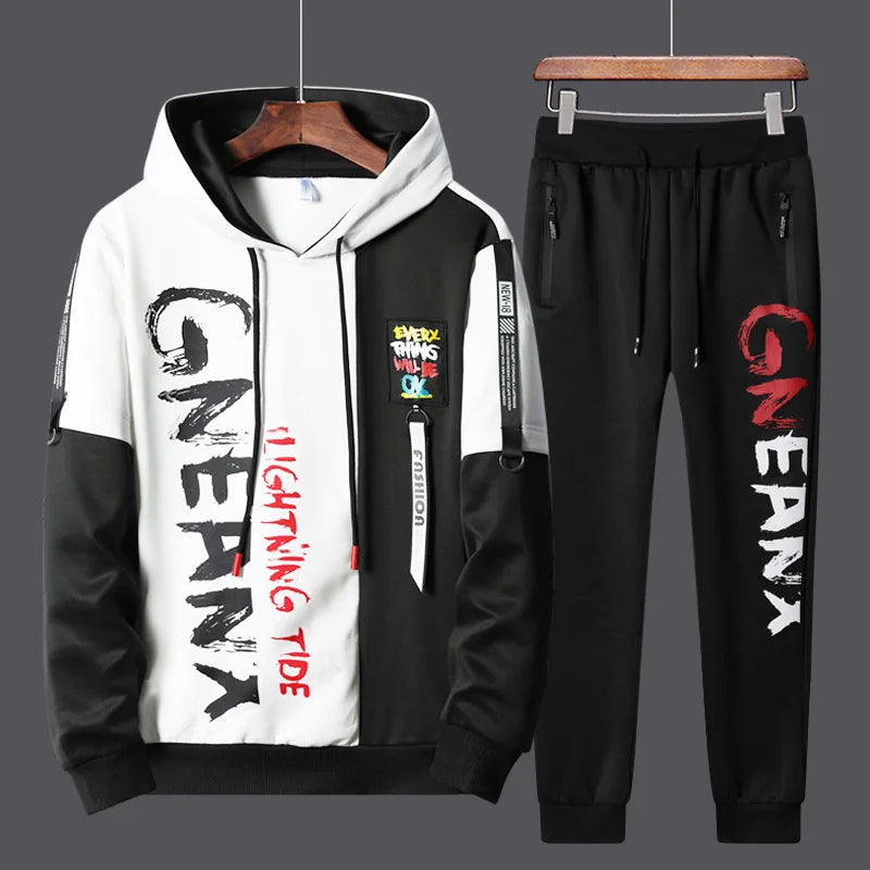 Piece Streetwear Hip Hop Fashion SuitMen's Casual Long Sleeve Hooded Two Piece Streetwear Hip Hop Fashion S