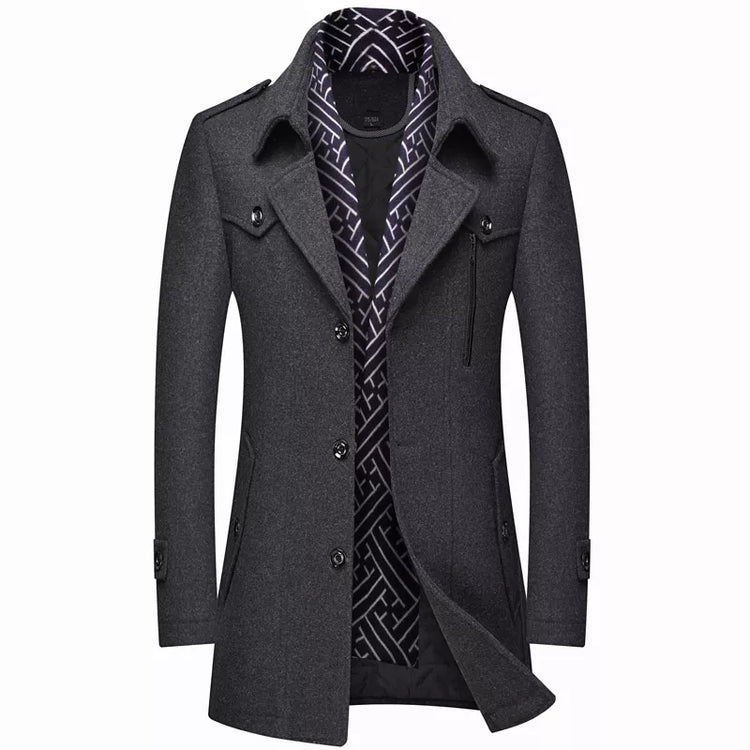 Woolen Coats Fashion Thicken Mid Length Winter Trench JacketMen&
