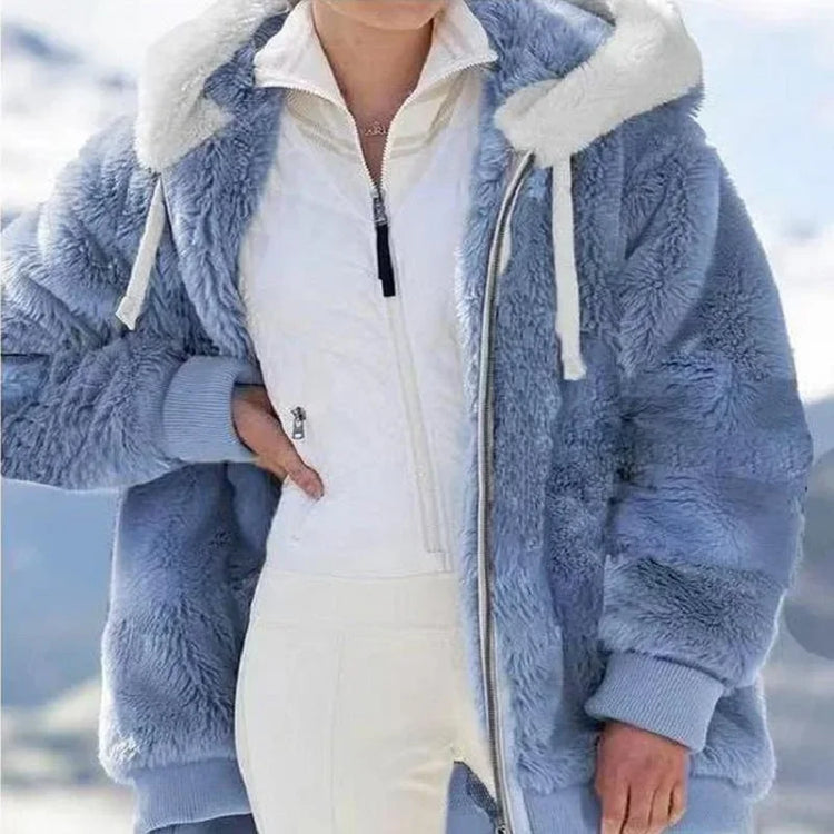 Jacket Loose Plush Zipper Hooded JacketNew Style Autumn Winter Women&
