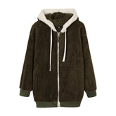 Jacket Loose Plush Zipper Hooded JacketNew Style Autumn Winter Women&
